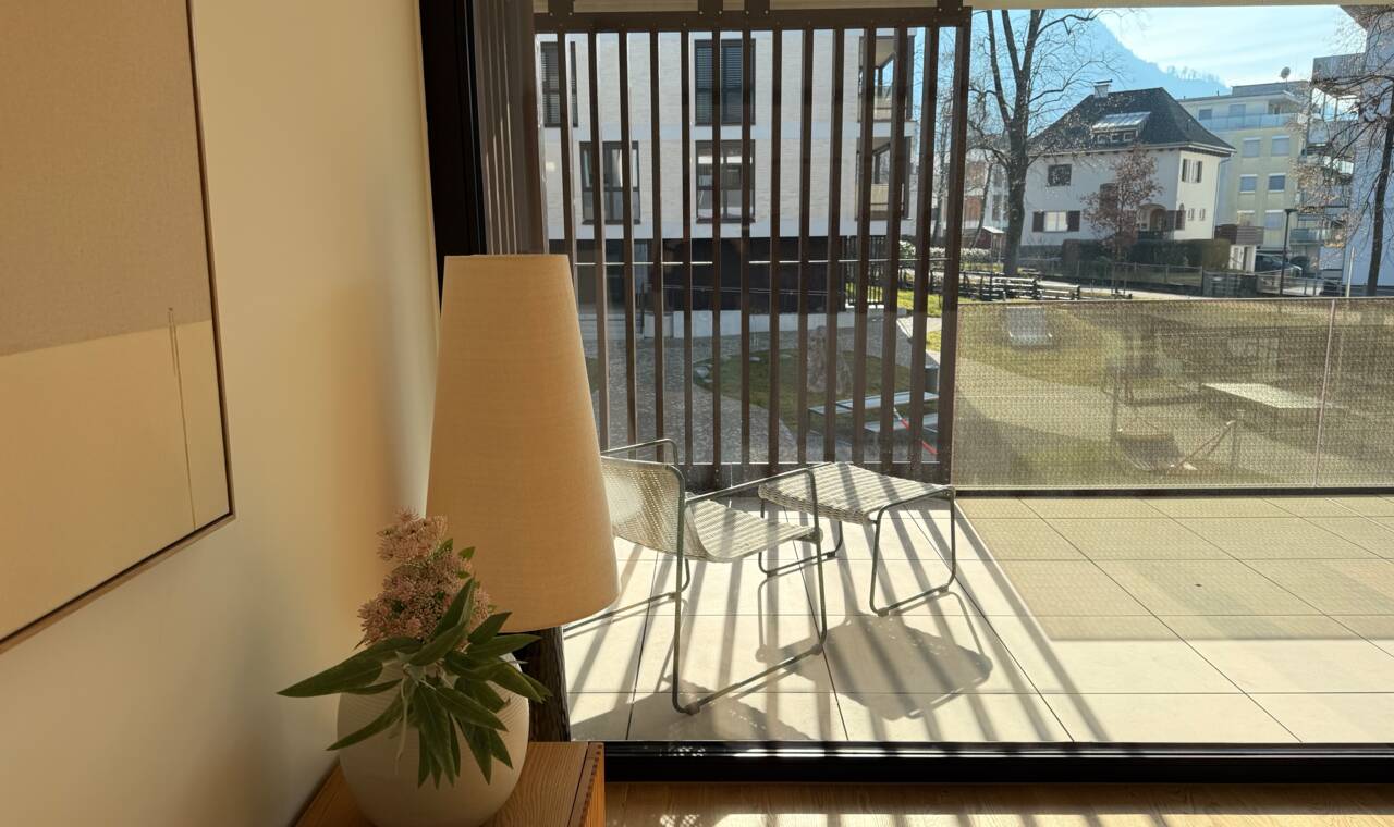 Musterwohnung Am Emsbach Wohnzimmer/Terrasse