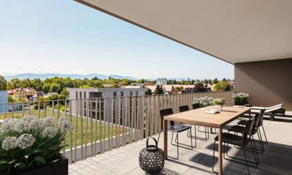 Die Terrassen erweitern den Wohnraum ins Freie (Wohnungsbeispiel)
