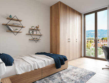 Für Wohnräume und Schlafzimmer haben wir einen soliden Holzparkett in Eiche ausgewählt (Wohnungsbeispiel) Für Wohnräume und Schlafzimmer haben wir einen soliden Holzparkett in Eiche ausgewählt (Wohnungsbeispiel)