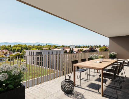 Die Terrassen erweitern den Wohnraum ins Freie (Wohnungsbeispiel)