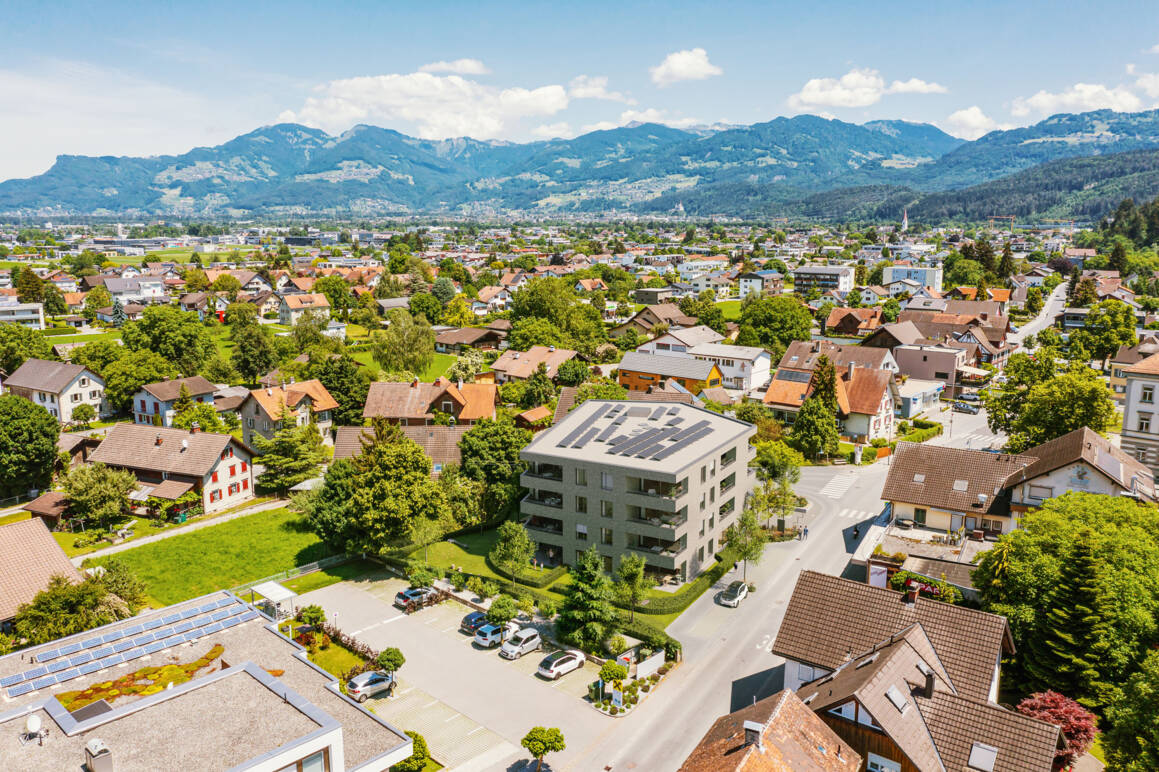 Wohnanlage Sebastianstraße, Feldkirch - Luftbild Südwest-Ansicht