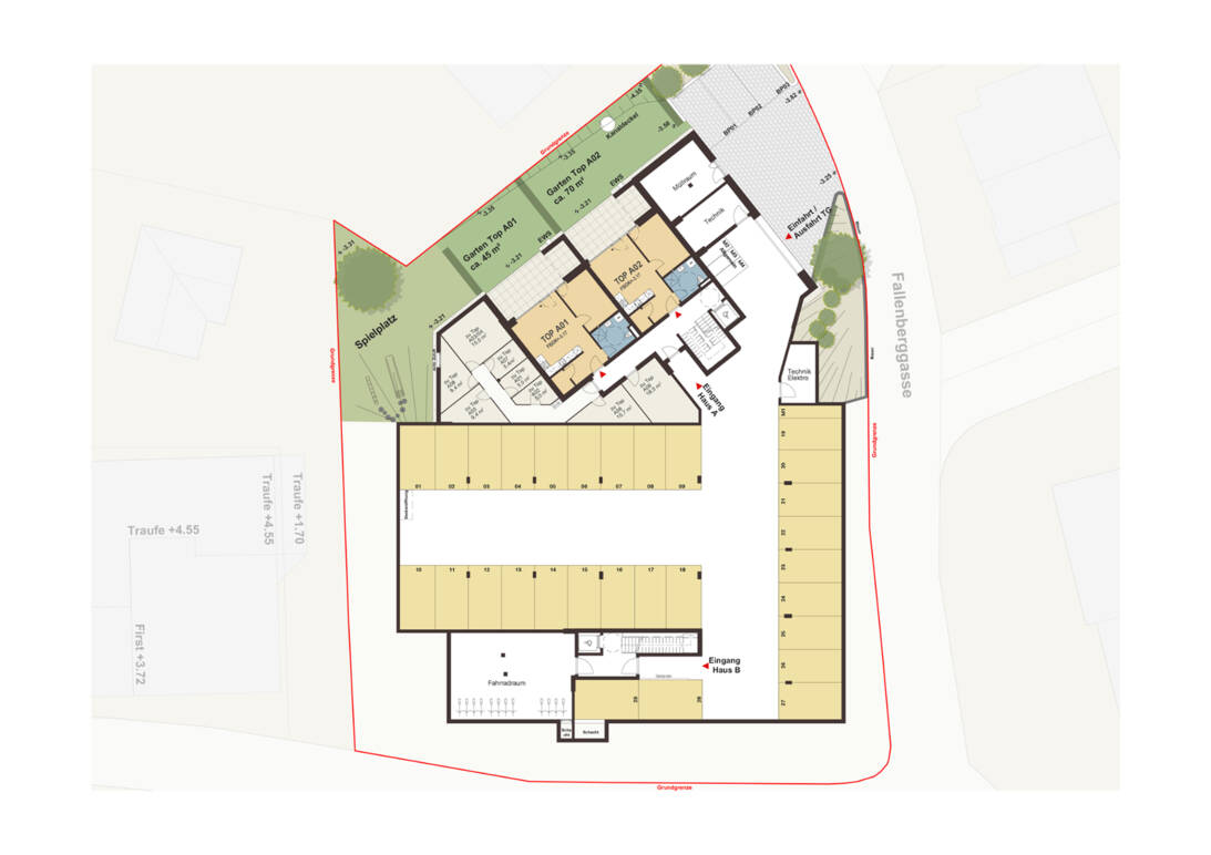 Fallenberggasse, Dornbirn-Geschossplan Tiefgarage, Ebene 0 Fallenberggasse, Dornbirn-Geschossplan Tiefgarage, Ebene 0