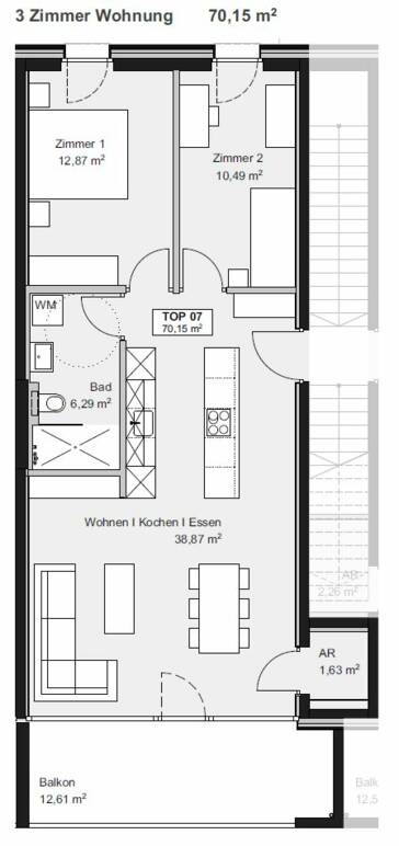 Am Römerstein in Höchst Grundriss Top D07 3-Zimmer